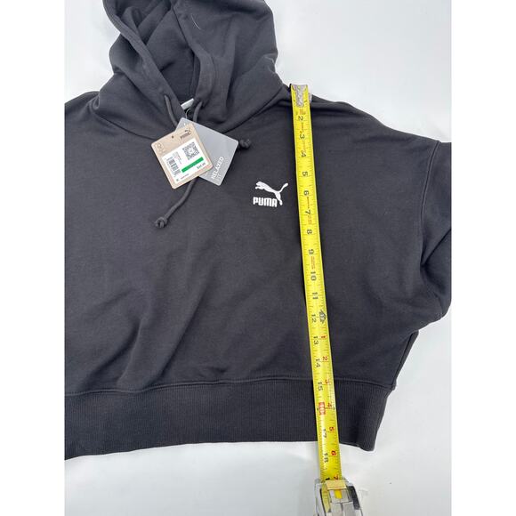 Puma Black Cropped Logo Hoodie French Terry Long Sleeve Sweatshirt Large NWT - Picture 6 of 7